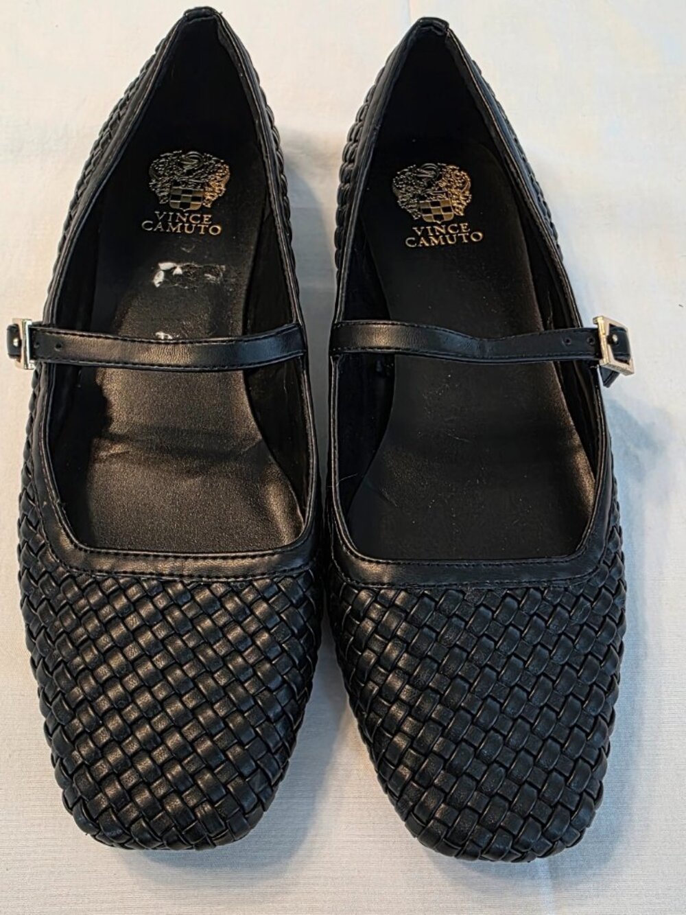 Vince Camuto Women's Vinley Mary Jane Flats Shoes Buckle Weave Preppy
